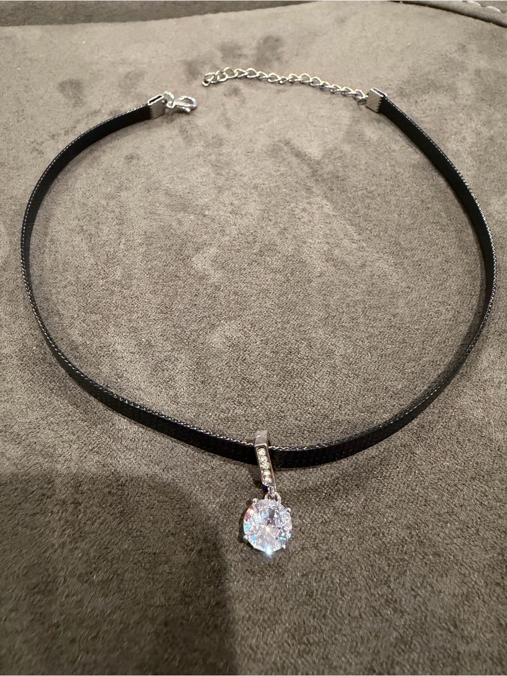 Nordstrom Black Choker Necklace with Clear Crystal Pendant